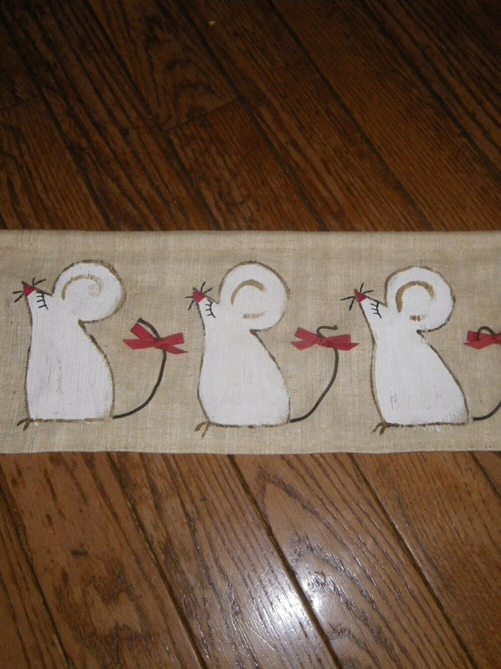 Vintage Mice Painted on Linen Hanging Tapestry Rustic Primitive Country Art